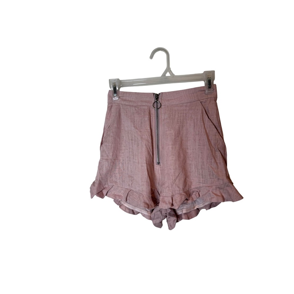 Princess Polly Shorts Womens 2 Beige Priyanka Ruffle‎ Hem O-Ring Zip Pockets